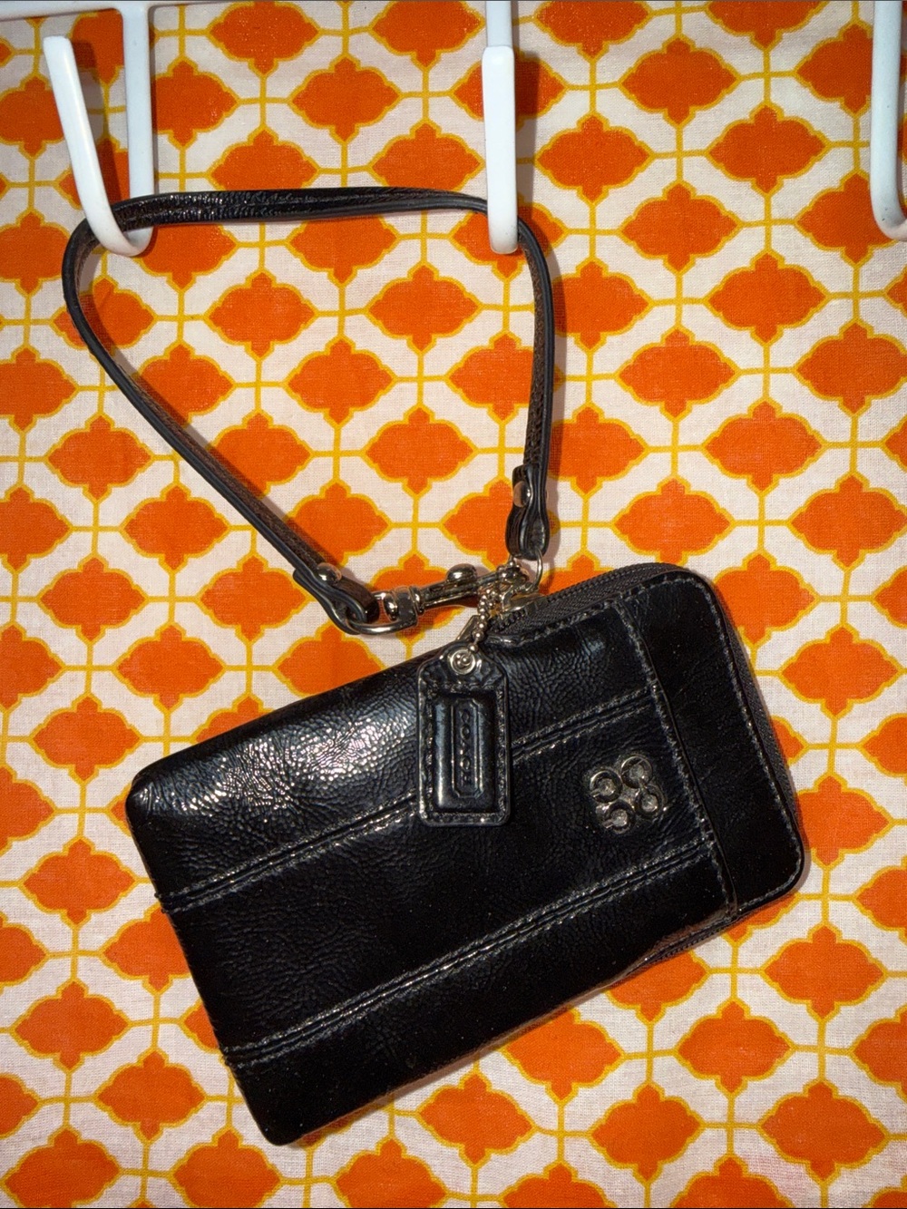 Coach Black Leather Wristlet Phone Case with Strap